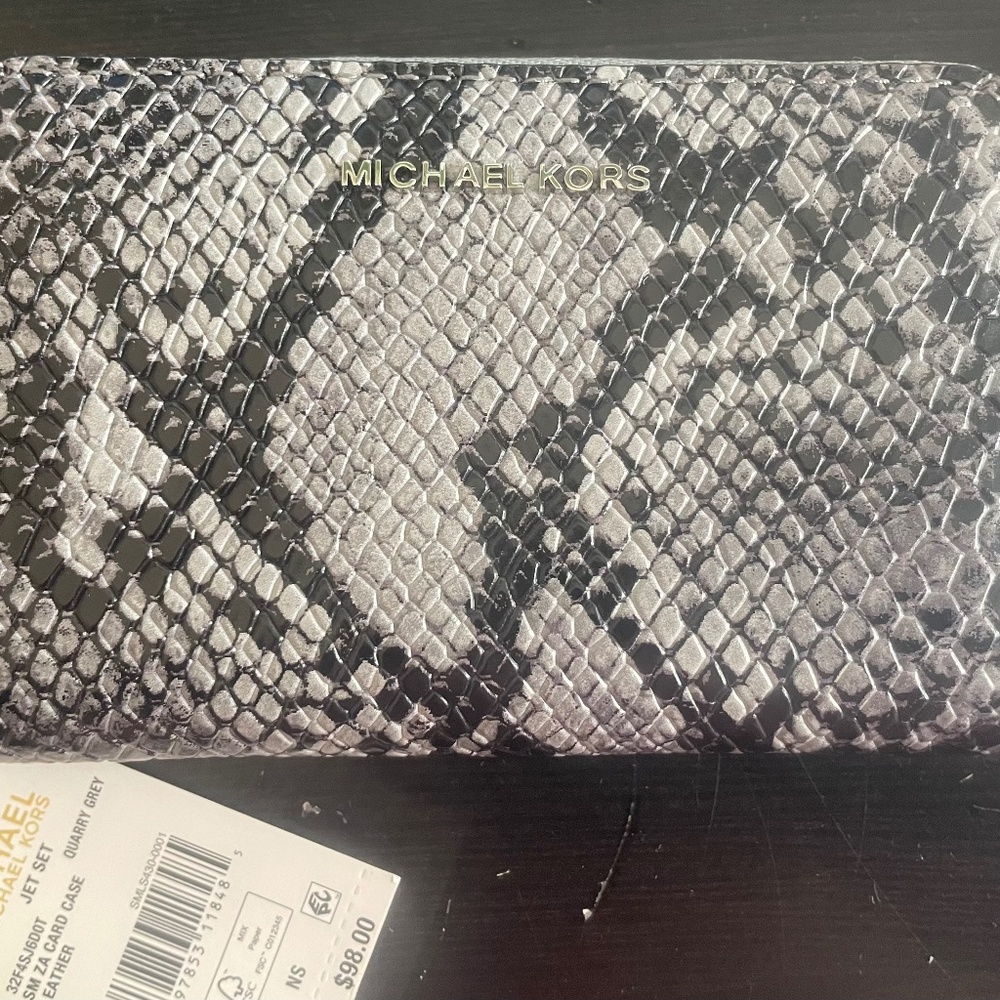 Michael Kors Collection Grey Snake-Print Leather Wallet
